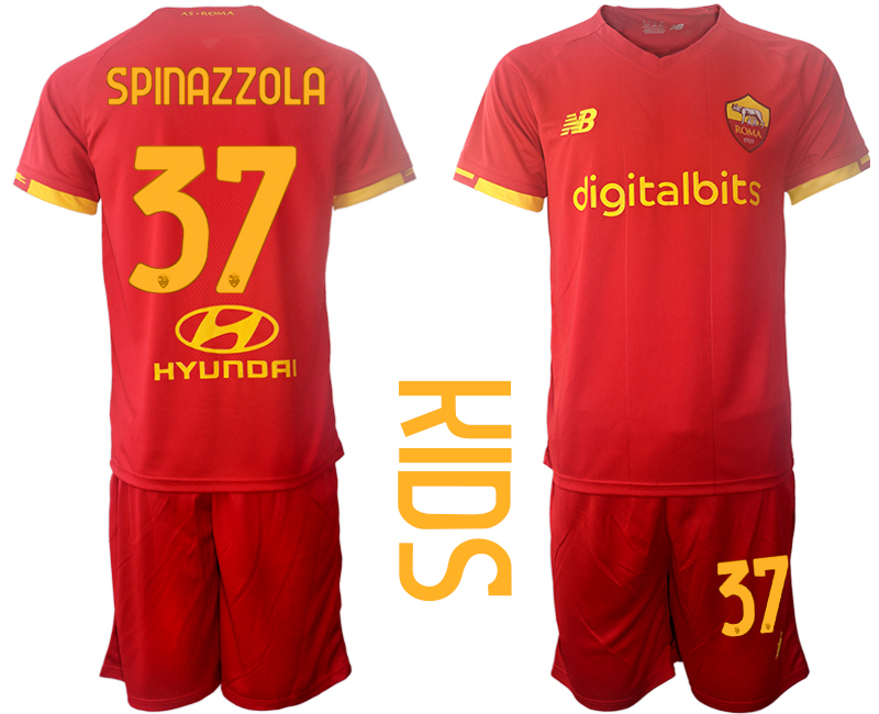 Youth 2021-2022 Club AS Roma home red #37 Soccer Jersey->manchester city jersey->Soccer Club Jersey